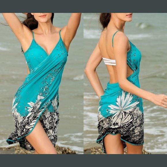 Other - Teal floral Beach cover up size M
